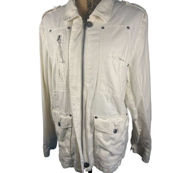 Old Navy Womens XL Utility Jacket Ivory Linen Blend Multiple Pockets - Picture 8 of 10